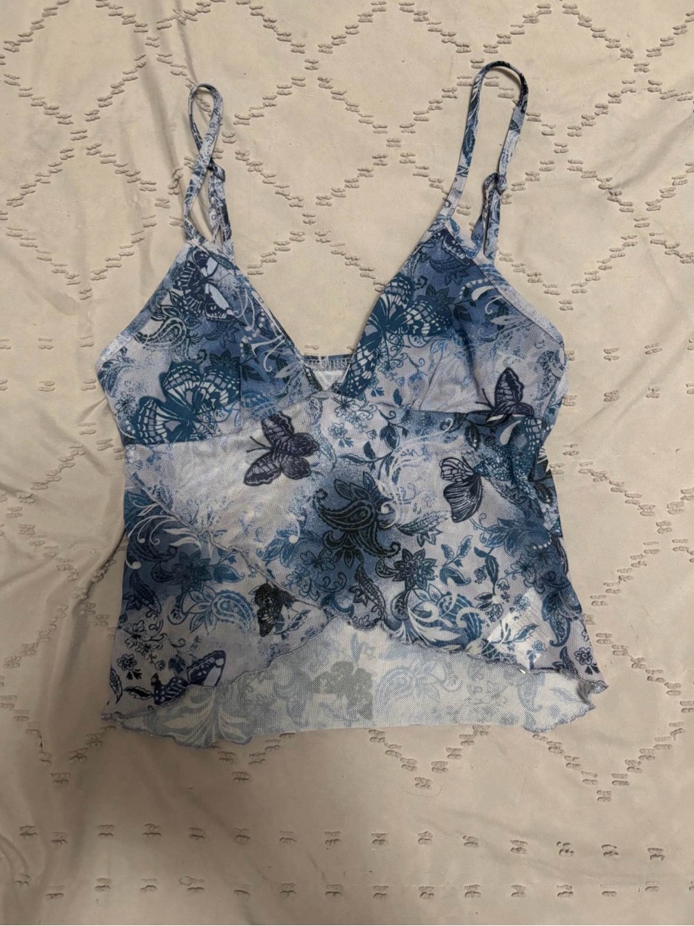 Blue Floral Butterly Print Cami Top